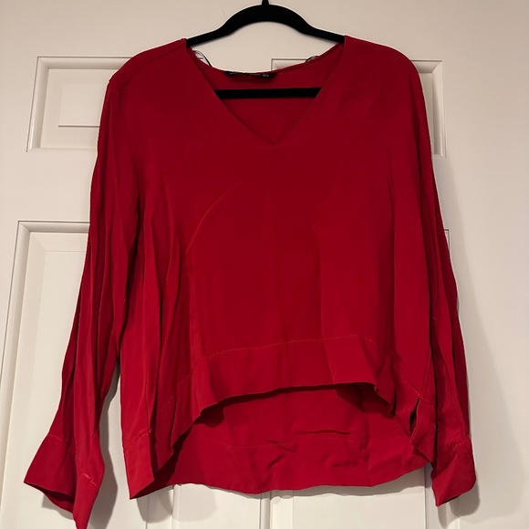 Zara Red Long-Sleeve V-Neck Blouse in Size Small (Like New!) - Picture 1 of 3